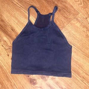 Free people happiness runs high neck crop tank in black